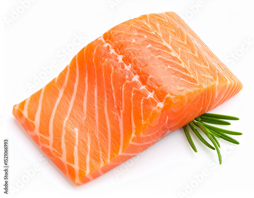 Fresh Salmon Fillet Isolated on White Background, High Quality Close Up Seafood for Culinary Use