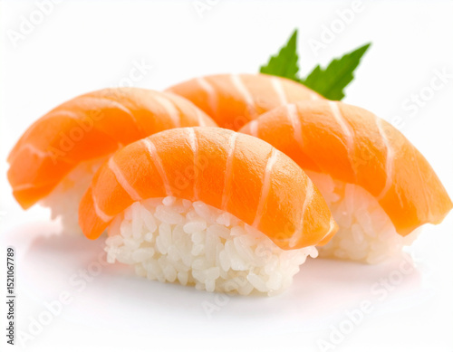 Salmon Sushi Isolated on White Background – Fresh Raw Seafood Japanese Cuisine Close Up