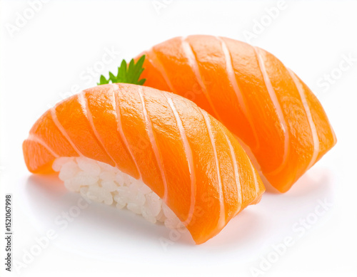 Salmon Sushi Isolated on White Background – Fresh Raw Seafood Japanese Cuisine Close Up