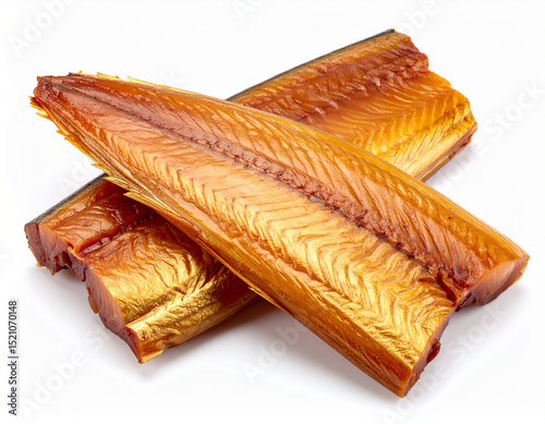 Smoked Skipjack Tuna Isolated on White Background – Fresh Seafood Close Up for Culinary Use