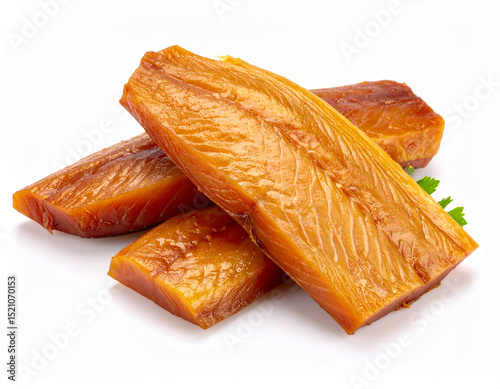 Smoked Skipjack Tuna Isolated on White Background – Fresh Seafood Close Up for Culinary Use