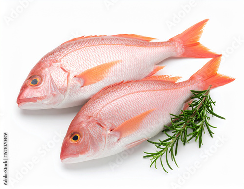 Fresh Snapper Fish Isolated on White Background, Seafood Close Up for Culinary Use