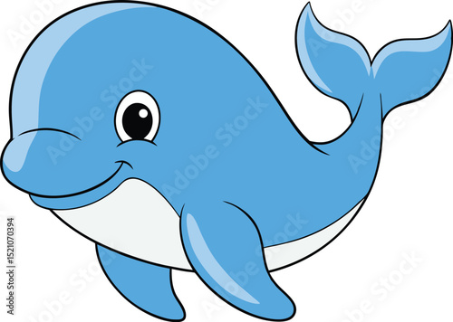 Blue Whale on White Background Illustration