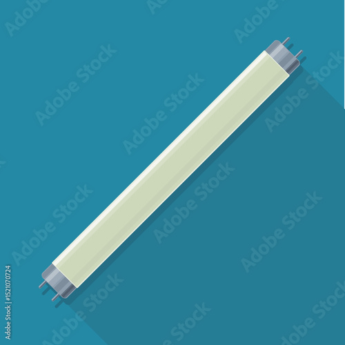 Fluorescent tube in flat design style on a blue background with long shadow