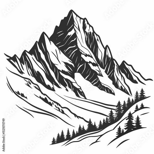 Mountain Line Art – Black Minimal Vector Illustration
