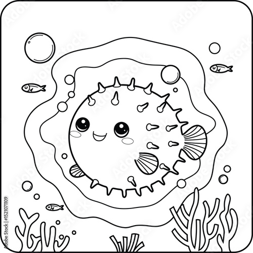 Kawaii Pufferfish Underwater Scene