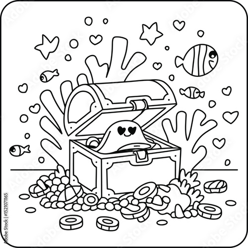 Cute Underwater Treasure Chest Scene