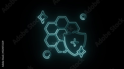 glowing neon skin cell icon isolated, black background, HD video motion graphic animation photo