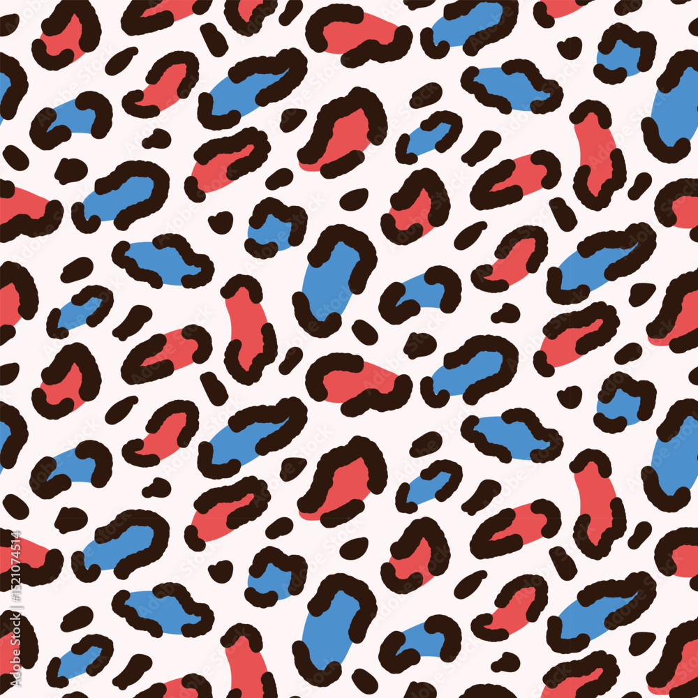 Red and blue abstract Leopard Print seamless pattern on white background. For fabric, textile and home décor Red and blue abstract Leopard Print seamless pattern on white background. For fabric, textile and home décor