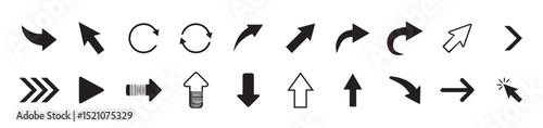 Set of arrows for various purpose vector, Collection of line vector icons representing various directional arrows and movements for design and navigation purposes. Vector illustration