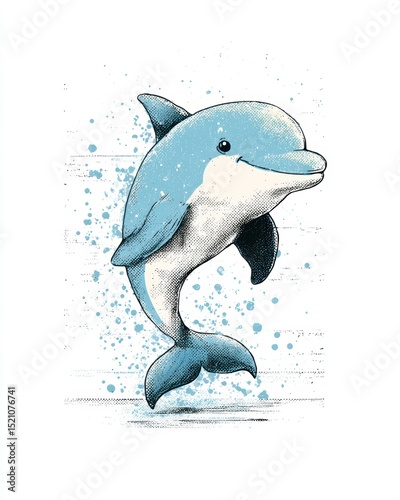 Cute vintage cartoon mascot dolphin jumping over ocean waves