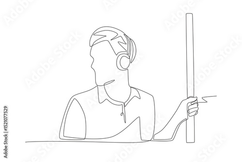 Man listening to music on the train. Listening music on train concept one-line drawing