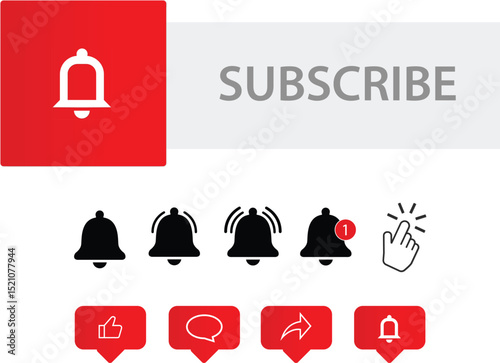 Red Subscribe Collection Button Vector in Flat Style