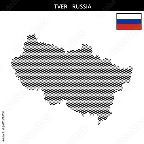 Small hexagonal dotted map of Tver in Russia