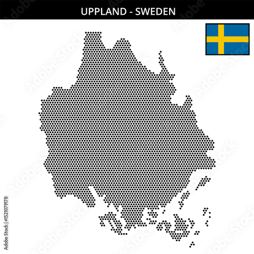 Small hexagonal dotted map of Uppland in Sweden