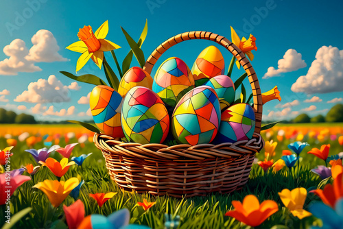 Easter is a Christian holiday. Basket, dyed eggs