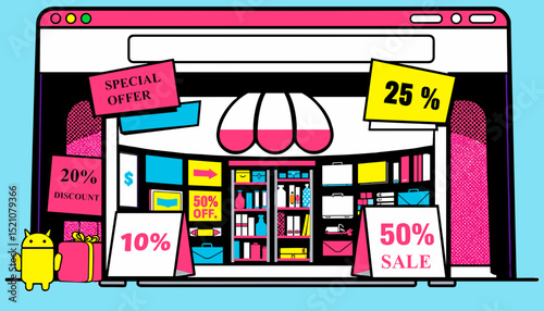 Colorful Black Friday sale promotion illustration with discount tags and shopping items