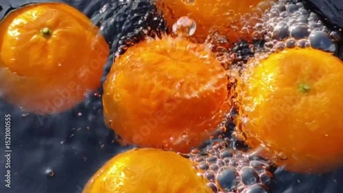Orange with splash, drip and whirlpool. Makes a refreshing impression. Horizontal Video.