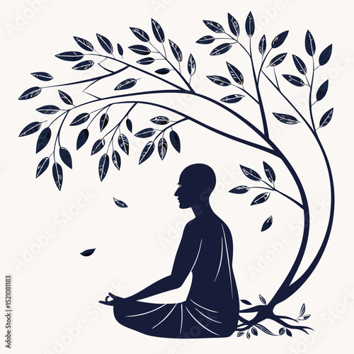 Meditating Person Silhouette – Minimal Black Vector on White
