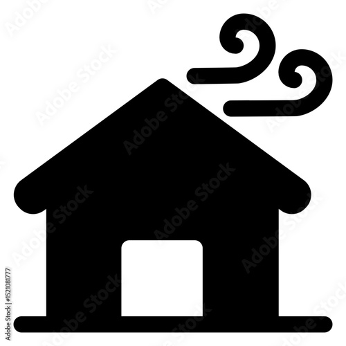 House with a chimney and a wind blowing through it. The house is black and white