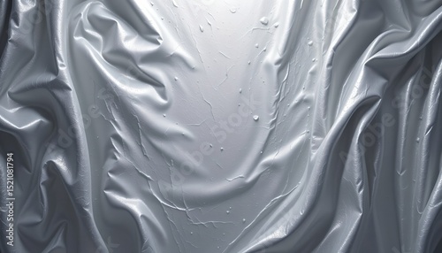 this is an image showing a large piece of silver, metallic foil, which appears to be wet or reflective with light, covering a significant portion of the scene.