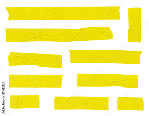 Set of yellow blank paper tape sticker cut out. Mock up template