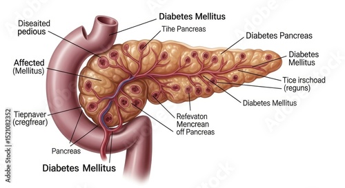 Diseased Pancreas Organ Affected by Diabetes Mellitus Condition