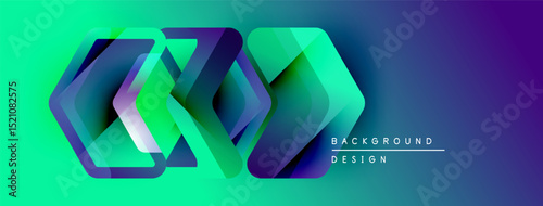 Abstract geometric shapes overlap, creating vibrant gradient effect. Modern design suitable for backgrounds, presentations. Colors transition smoothly.