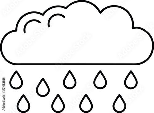 Simple Black and White Rain Cloud Icon with Falling Raindrops
