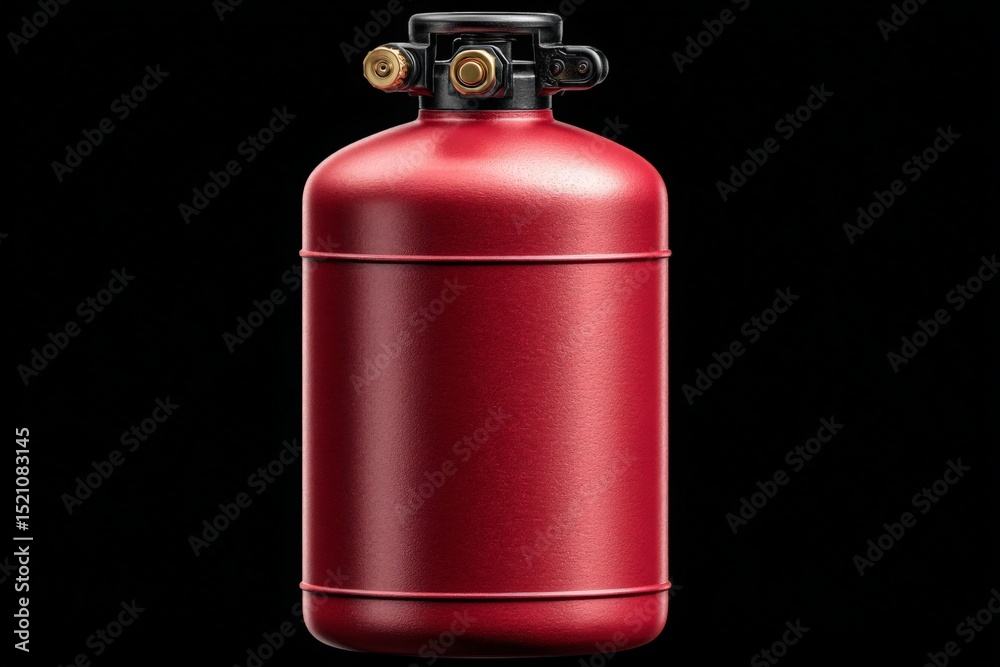 Obraz premium Metal container used for storing fuel or gas, characterized by a red finish and pressure valves at the top