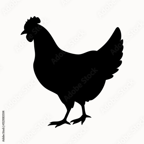 Domestic chicken silhouette logo. Black icon hen isolated on white background. Vector illustration side view 