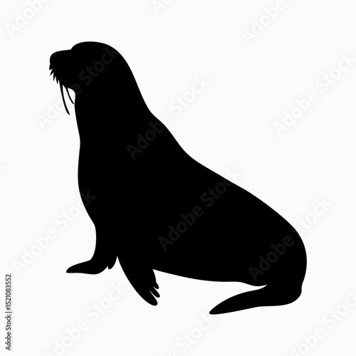 Walrus silhouette logo. Black icon walrus isolated on white background. Vector illustration side view.