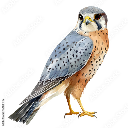 Kestrel, watercolor drawing vector, high quality, isolated on a white background.