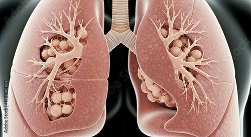 Human Lungs Anatomy Illustrating Bronchial Tubes Alveoli Gas Exchange