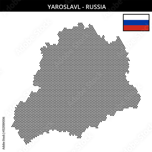 Small hexagonal dotted map of Yaroslavl in Russia