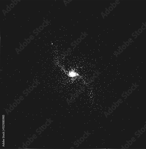 Pointillist style milky way, galaxy, nebula, stars. Vintage stippled background of deep space universe. Vector illustration in retro grainy grunge texture for music poster, concert banner, cd, collage