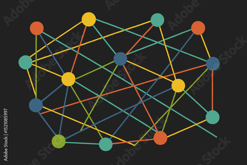 Network connections abstract. Chalk drawing style with colorful nodes and lines. Concept for data, communication, teamwork, interconnectedness. Technology, global systems, connectivity. Vector.