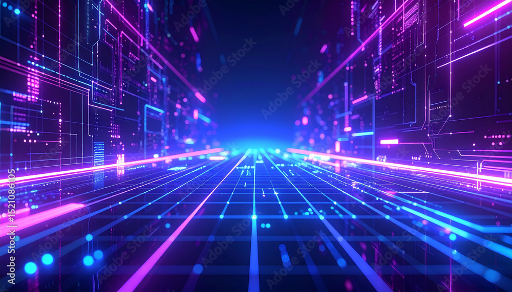 Futuristic abstract background, glowing circuit lines and digital grid patterns, neon blue and violet color palette, holographic light effects, copy space, illustration. Futuristic abstract background, glowing circuit lines and digital grid patterns, neon blue and violet color palette, holographic light effects, copy space, illustration.