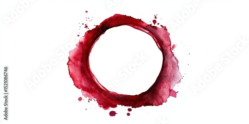 Wine Mark. Red Watercolor Texture Vine Stain Ring Isolated on White Background