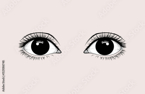 Vector illustration of a pair of human eyes with black eyeballs