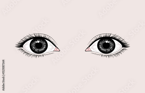 Vector illustration of a pair of human eyes with black eyeballs