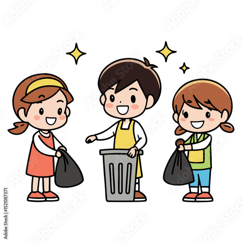 Kids Cleaning Up Litter Together Volunteering Actively