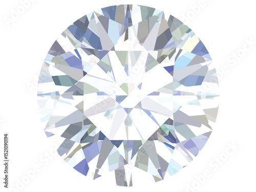 Round diamond Brilliant Cut Icon Jewelry Design, detailed illustration of a round-cut diamond, showcasing its brilliance and intricate facets.