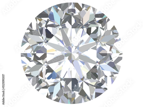 Round diamond Brilliant Cut Icon Jewelry Design, detailed illustration of a round-cut diamond, showcasing its brilliance and intricate facets.