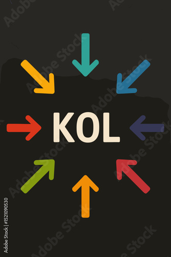 Key Opinion Leader KOL Marketing Strategy Concept. Diverse Arrows Pointing Inward to Influence. Social Media Influence, Digital Advertising, Communication Target Audience.