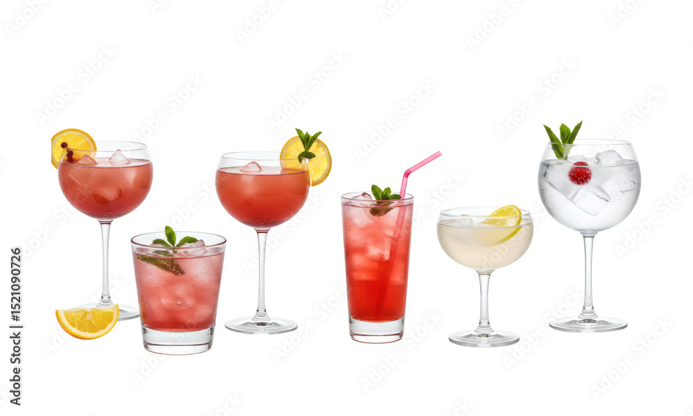 Fototapeta premium A vibrant assortment of cocktails against a dark backdrop, showcasing refreshing beverages