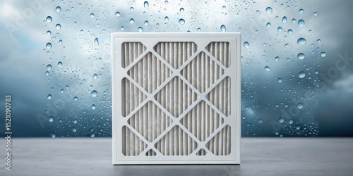 Furnace Filter concept. Air filter with droplets on a background of misty atmosphere.