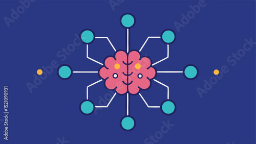 Cartoon brain with connected nodes representing artificial intelligence on dark blue background