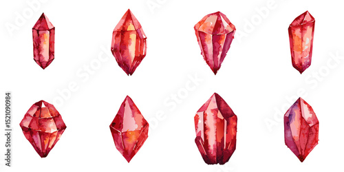 Multiple vector illustrations crystal, watercolor style
