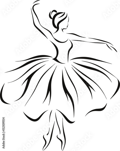 Elegant ballerina in graceful pose minimalist line art vector illustration